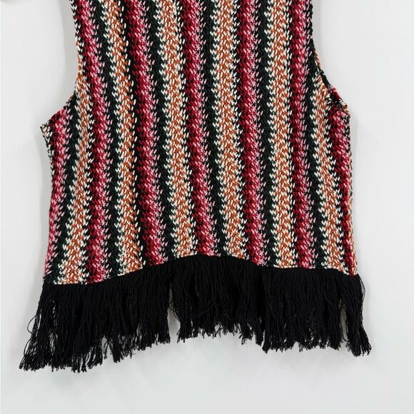 Zara Trafaluc Multicolor Striped Knit Fringe Hem Tank Top in Multi/Black | Small - Picture 4 of 5